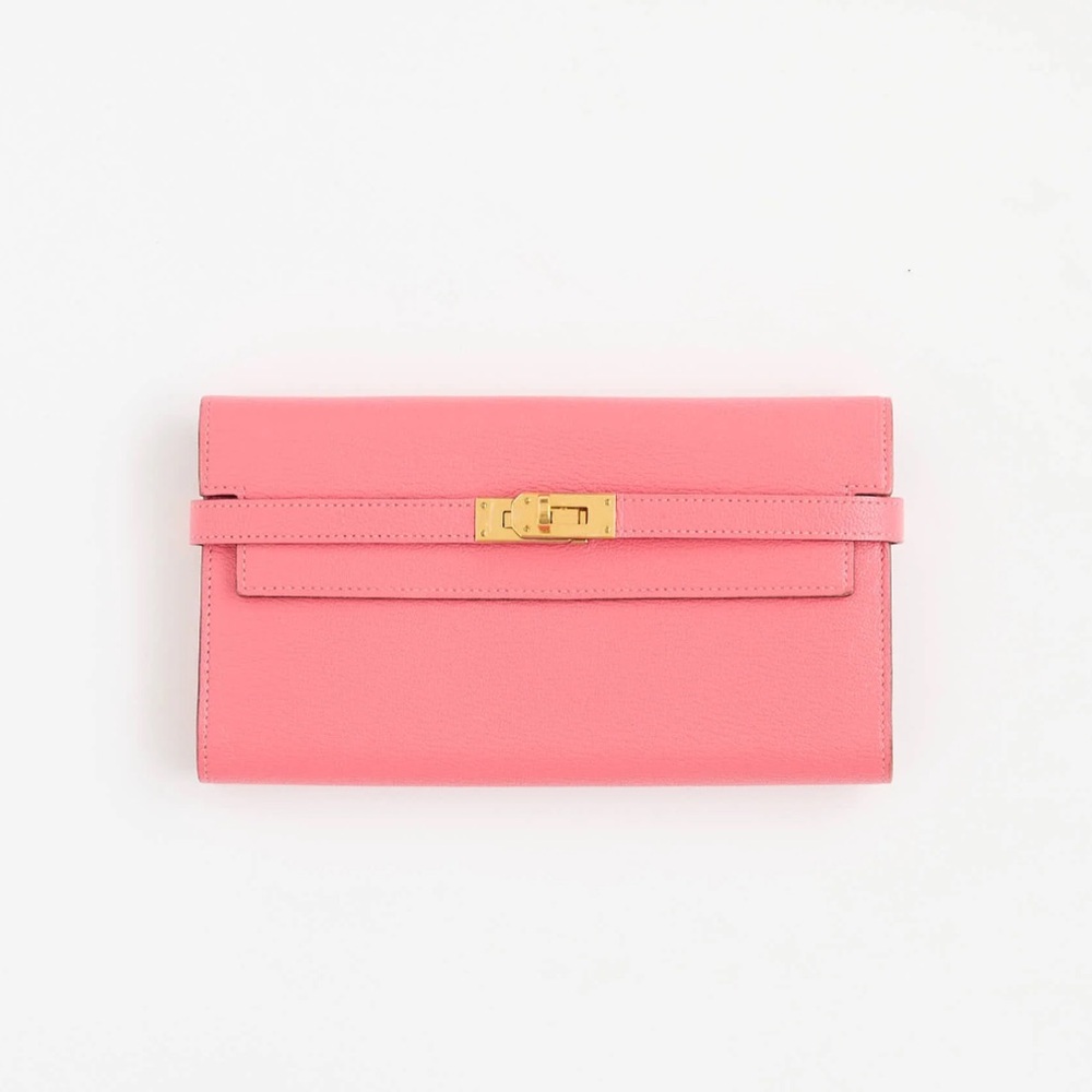💗 𝐇𝐄𝐑𝐌𝐄𝐒 Kelly Long Wallet Rose Confetti Epsom Leather GHW 💗